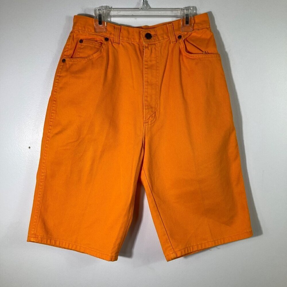 Womens Vintage Made in USA HIgh Rise Mom Bermuda Shorts Neon Orange 28
